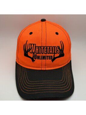 Whitetails Unlimited Hunting Baseball Cap Hat Adjustable Orange Black Deer Logo